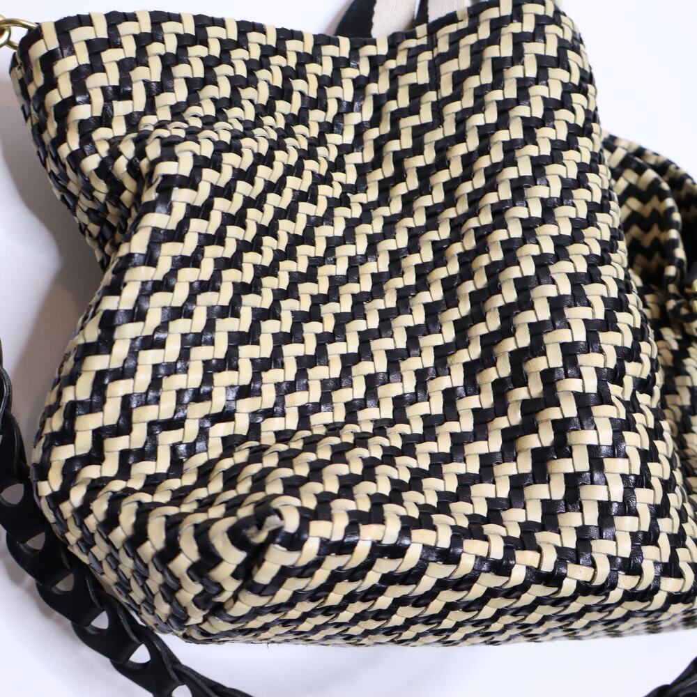 CLARE V. Bateau Leather Convertable Tote Bag Black and Cream Woven Zig Zag - Picture 5 of 9